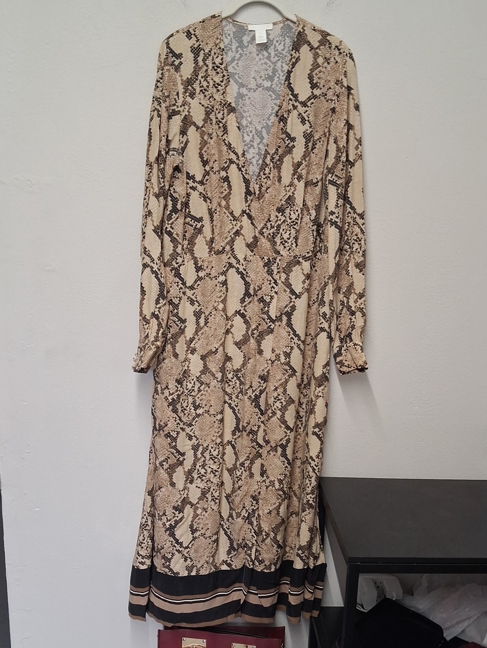 H&M Beige and Black Snake-Print Maxi Wrap Dress